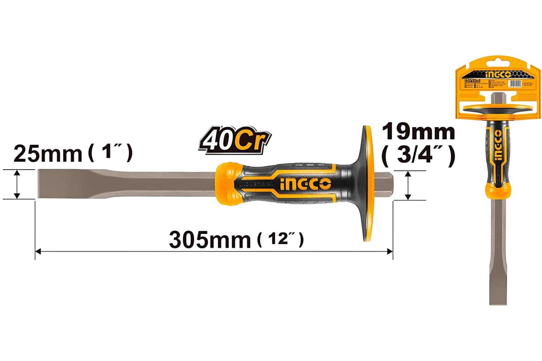 Плоское зубило с протектором 305х19х25 мм INGCO INDUSTRIAL HCCL852519