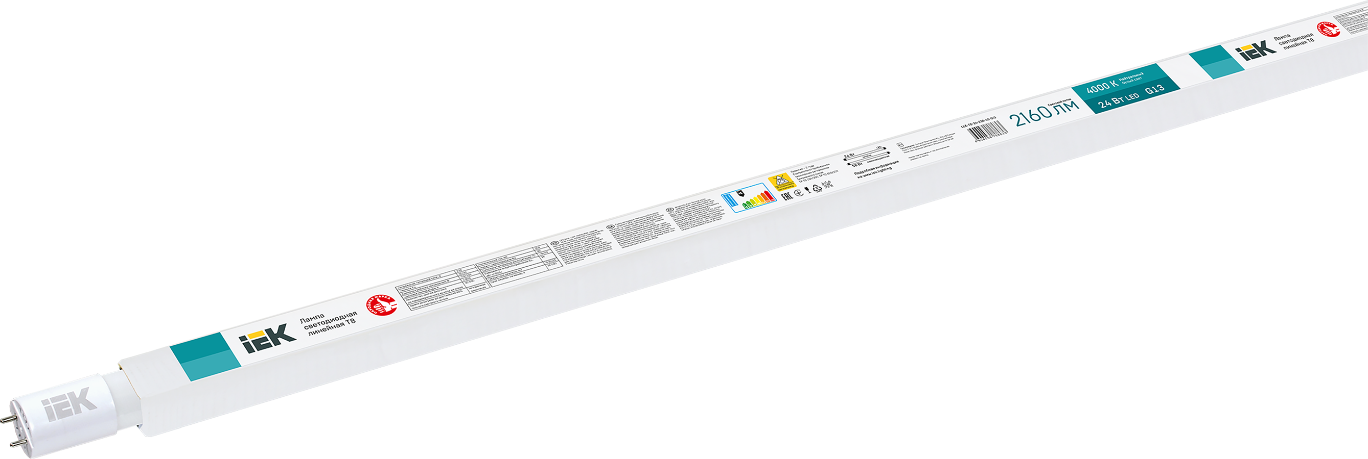 Лампа светодиодная 24 Вт G13 T8 4000К 2160Лм матовая 230В трубка линейная 1500 мм LLE-T8-24-230-40-G13 IEK