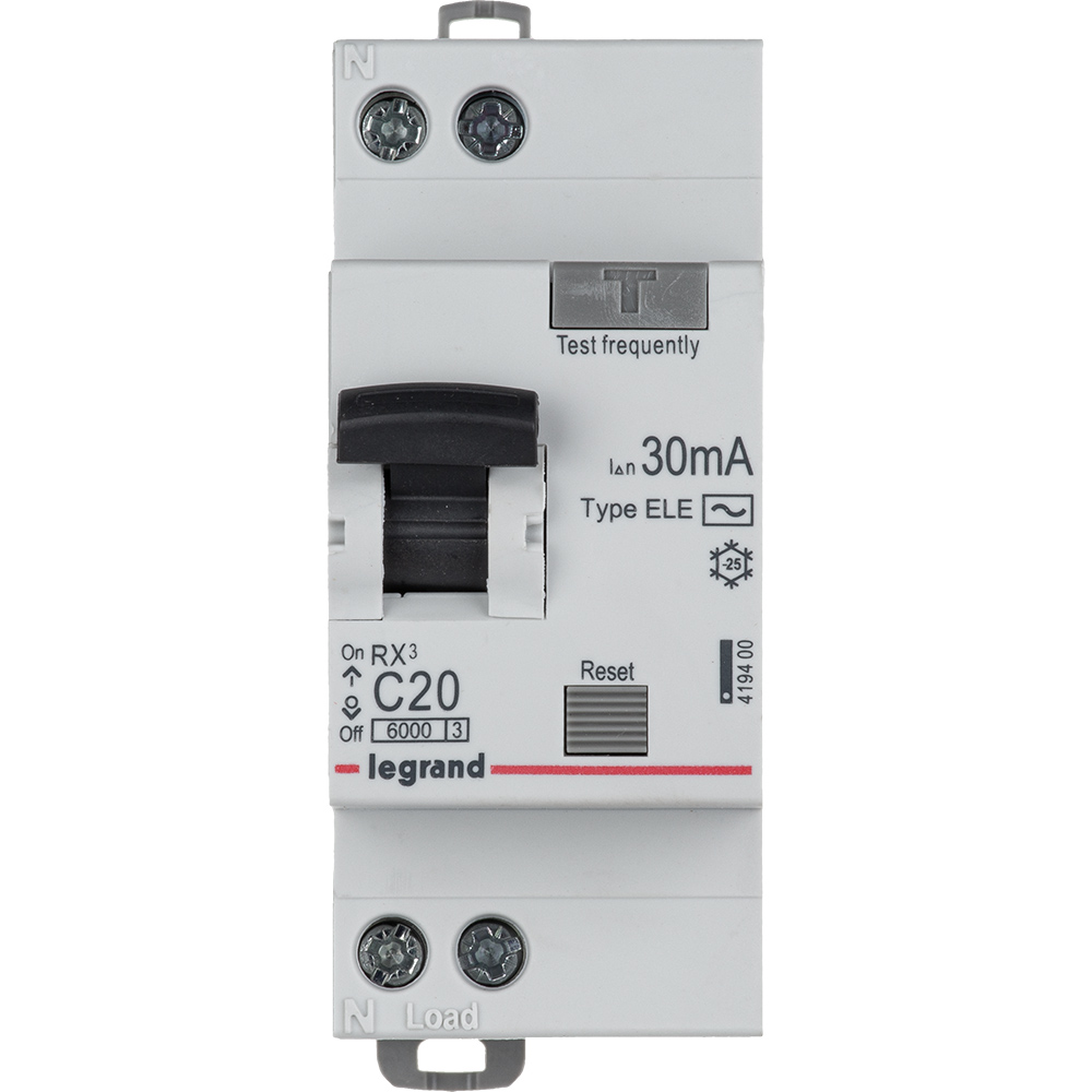 Выключатель автоматический дифференциального тока АВДТ RX3 20А 2П двухполюсный C 30мА 419400 Legrand (1м)