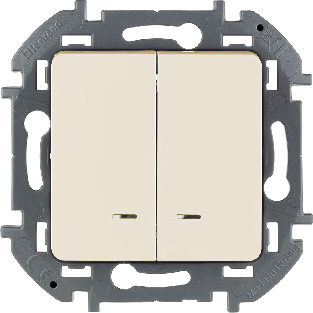 Выключатель двухклавишный INSPIRIA скрытой установки 10A с подсветкой/индикацией 250В схема 5а слоновая кость 673631 Legrand