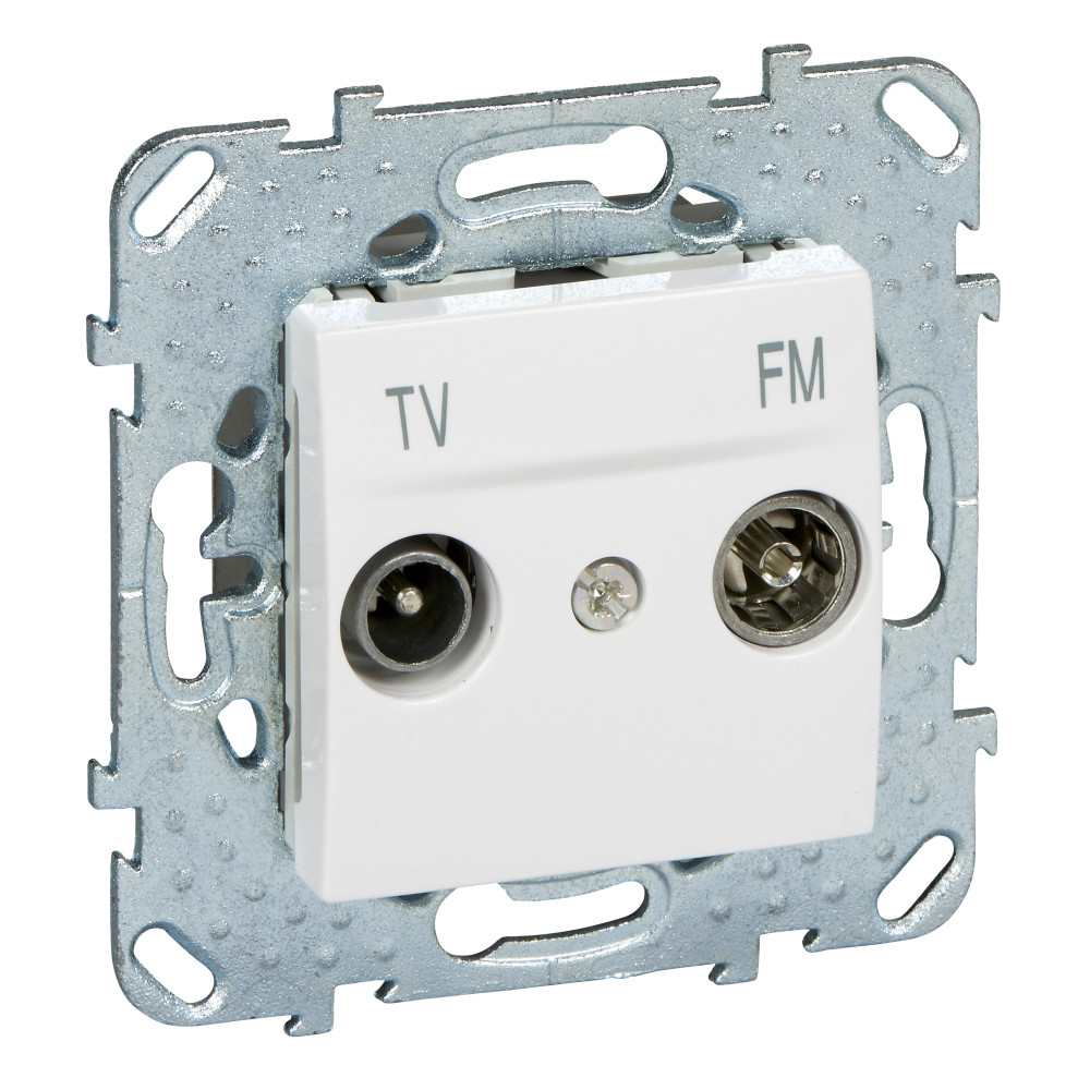 Розетка ТV+FM телевизионная+радио Unica скрытой установки проходная механизм с накладкой белый MGU5.453.18ZD Schneider Electric (3м)