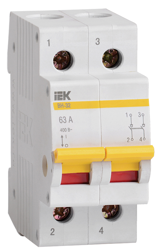 Выключатель нагрузки ВН-32 2п 63А на DIN-рейку IEK (MNV10-2-063) (1м)