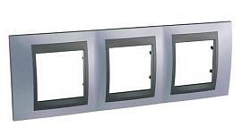 Рамка для розеток и выключателей 3 поста Unica Top скрытой установки горизонтальная графит/металл берил MGU66.006.298 Schneider Electric