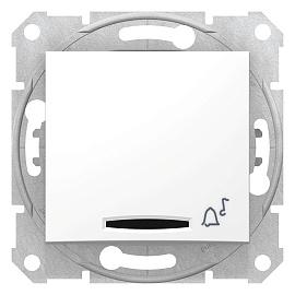 Выключатель одноклавишный SEDNA скрытой установки кнопочный "звонок" 10А 250В с подсветкой (сх.1) IP44 белый SDN1600421 Systeme Electric