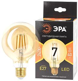 Лампа светодиодная F-LED G95-7W-824-E27 gold  (филамент, шар зол, 7Вт, тепл, E27) (20/420) ЭРА