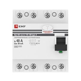 Устройство Защитного Отключения ВД-100 4P 40А/ 30мА (эл-мех, тип А) EKF PROxima