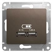 Розетка 2 USB GLOSSA скрытой установки A+A, 5B/2,1A, 2 х 5B/1,05А механизм шоколад GSL000833 Systeme Electric