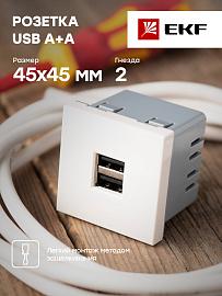 Розетка USB, сила тока 2,1 А (2 гнезда) без индикатора E2MR2-20USB-10 EKF