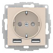 Розетка Atlasdesign скрытой установки 16А с 2 USB A+A 5В/2,4А 2х5В/1,2А механизм бежевый ATN000230 Systeme Electric