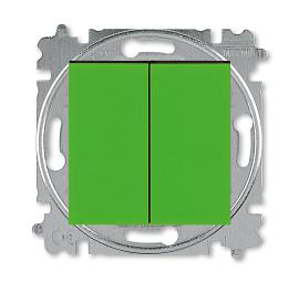 Выключатель двухклавишный кнопочный LEVIT скрытой установки 10А схема 5 механизм с накладкой зелёный / дымчатый чёрный 2CHH598745A6067 ABB