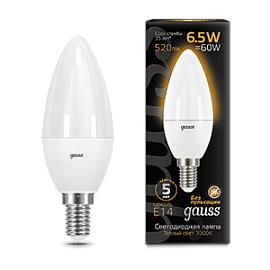 Лампа светодиодная 6,5 Вт E14 C37 3000K 520Лм LED Свеча 103101107 GAUSS