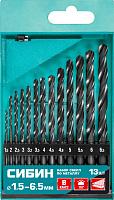 СИБИН 13шт(1.5-6.5мм), Набор сверл по металлу, быстрорежущая сталь, класс В, 29610-H13
