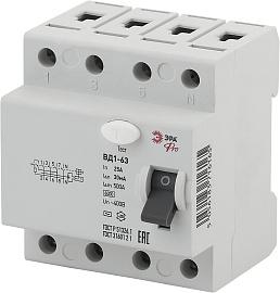 Выключатель дифференциального тока ВД1-63 (УЗО) 25А 3P+N четырехполюсный 6кА 30мА тип AC Pro ( NO-902-34 ) Б0031880 ЭРА