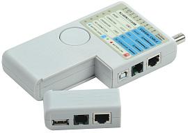 Тестер для витой пары 4в1 RJ45/RJ11/BNC/USB с элем. пит. WH3468 ITK