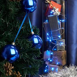 Гирлянда светодиодная линейная Роса, CL570 20 LED синий, батарейки 2*АА, 2м + 0.5м, прозрачный шнур, IP20 32367 Feron