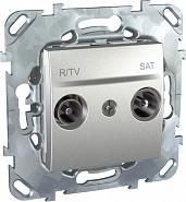 Розетка R-TV+SAT телевизионная+спутник проходная Unica Top скрытой установки механизм с накладкой алюминий MGU5.456.30ZD Schneider Electric (1м)