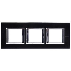 Рамка для розеток и выключателей 2х3П 71мм горизонтальная Черное стекло Axolute HA4802M3HVNN Legrand