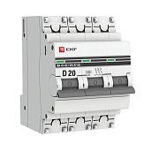 Выключатель автоматический 20А 3П трехполюсный характеристика D 4,5kA тип AC ВА47-63 PROxima mcb4763-3-20D-pro EKF