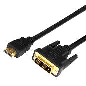 Шнур HDMI-DVI-D с фильтрами, длина 2 метра (GOLD) (PE пакет) REXANT 17-6304