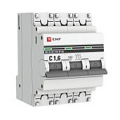 Выключатель автоматический 1,6А 3П трехполюсный характеристика C 4,5kA тип AC ВА47-63 PROxima mcb4763-3-1.6C-pro EKF