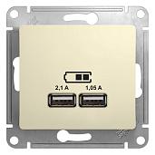 Розетка 2 USB GLOSSA скрытой установки A+A, 5В/2,1А, 2 х 5В/1,05А механизм бежевый GSL000233 Systeme Electric