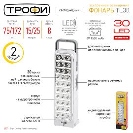 Фонарь TL30 Трофи аккумуляторный 4V1.5Ah, 30xLED, ЗУ 220V Б0002595 ЭРА /1шт/