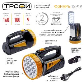 Фонарь светодиодный 19+18LED TSP19 Трофи кемпинг аккумулятор с ЗУ 220В C0045552 ЭРА