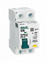 Выключатель автоматический дифференциального тока АВДТ 16А (1P+N) характеристика C 4,5кА 30мА тип AC 16052DEK DEKraft