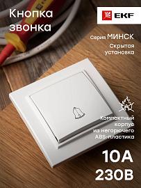 Кнопка звонка Минск скрытой установки 10А белый ERV10-026-10 EKF