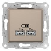 Розетка Sedna скрытой установки USB 2,1а (2x1,05а), титан SDN2710268 Systeme Electric