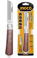 Нож монтерский для электрика складной 210 мм,  2.5 мм, деревянная рукоятка INGCO HPK02101