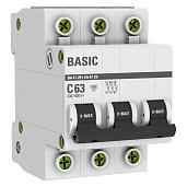Выключатель автоматический 63А 3П трехполюсный характеристика C 4,5кA тип AC ВА47-29 Basic mcb4729-3-63C EKF