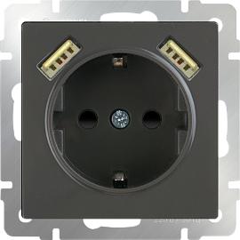 Розетка USBх2 с заземлением со шторками механизм серо-коричневый IP20 WL07-SKGS-USBx2-IP20 Werkel