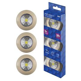 Фонарь светодиодный подсветка самоклеящийся Pushlight 3Pack слоновая кость, COB 3 Вт, бат. 3xAAA,  (комплект 3 шт) 29101 5 REV