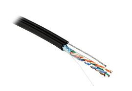 Hyperline FUTP4-C5E-S24-SW-OUT-PE-BK-500 Кабель витая пара F/UTP, кат.5e, 4 пары(24 AWG), одножильн.(solid),экран-фольга, с металл.тросом,внешний, PE,-40°C-+50°C, черный