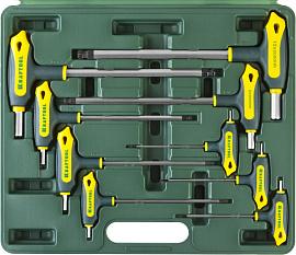 Набор  Ключи "INDUSTRIE" имбусовые,Cr-Mo(S2),Т-образные, эргоном двухкомп рукоятка,HEX,с шариком,9 шт,в боксе KRAFTOOL 27454-H9
