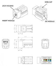 Hyperline KJNE-8P8C-C5e-90-WH Вставка Keystone Jack RJ-45(8P8C), категория 5e, 110 IDC, заделка с помощью NE-TOOL, белая