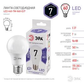 Лампа светодиодная 7 Вт E27 A60 6500К 560Лм матовая 170-265В груша СТАНДАРТ ( LED A60-7W-860-E27 ) Б0044087 ЭРА