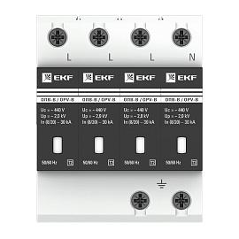 Ограничитель импульсных перенапряжений  ОПВ-B/4P In 30кА 400В (с сигнализацией) (opv-b4) EKF