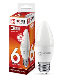 Лампа светодиодная LED-свеча-VC 6Вт 230В E27 6500К 480Лм 4690612030357 IN HOME