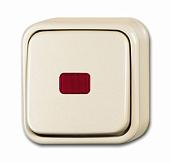 Выключатель 1-клавишный, 2-полюсный, контрольный с красной линзой, лампой, для открытого монтажа, серия Busch-Duro 2000 AP, цвет слоновая кость 1052-0-0133 ABB