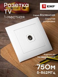 Розетка TV телевизионная Валенсия скрытой установки 75Ом 5-862МГц в сборе белый EWA00-027-10 EKF PROxima