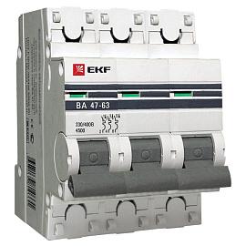 Выключатель автоматический 50А 3П трехполюсный характеристика D 4,5kA тип AC ВА47-63 PROxima mcb4763-3-50D-pro EKF