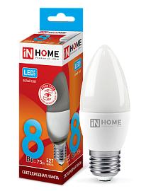 Лампа светодиодная 8 Вт E27 C37 600Лм 4000К 230В свеча 4690612020457 IN HOME