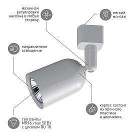 Светильник трековый 15Вт однофазный TR41-GU10 WH под лампу MR16 белый IP20 Б0054172 ЭРА