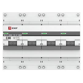 Выключатель автоматический 80А 4П четырехполюсный характеристика C 10kA с электромагнитным расцепителем ВА47-100M PROxima mcb47100m-4-80C-pro EKF