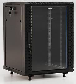 Hyperline TWB-FC-2245-GP-RAL9004 Шкаф настенный 19-дюймовый (19"), 22U, 1086x600х450мм, стеклянная дверь с перфорацией по бокам, ручка с замком, с возможностью установки на ножки, цвет черный (RAL 9004) (разобранный)