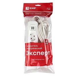 Удлинитель "Эксперт"  4 гнезда  5 метров 16А/3,5кВт с 2 USB 2,1А ПВС 3х1 UBA16-2USB-4-05i EKF