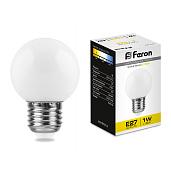 Лампа светодиодная 1 Вт E27 G45 2700К 80Лм матовый 230В шар белый теплый 25878 Feron