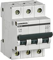 Выключатель автоматический 16А 3П трехполюсный характеристика С 4,5кА ВА47-29 GENERICA MVA25-3-016-C IEK